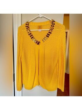 Ruby Rd. Women’s Open Weave Gorgeous Bright Yellow Cardigan Sweater Size L